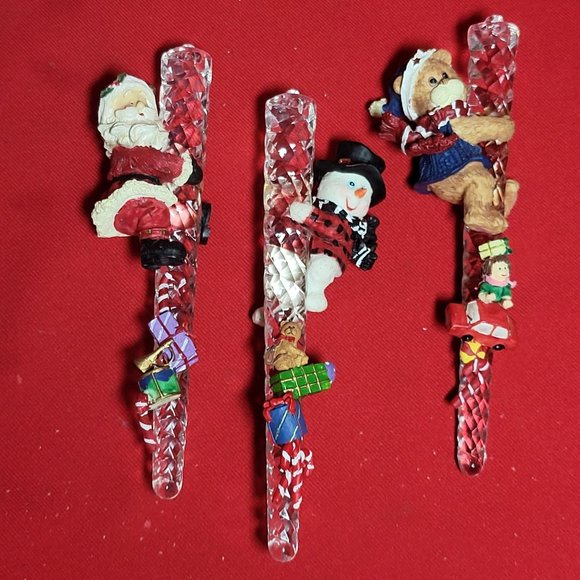 VTG Snowman Santa Bear Climbing Icicle Glass Christmas Ornament set of 3 - Picture 7 of 13